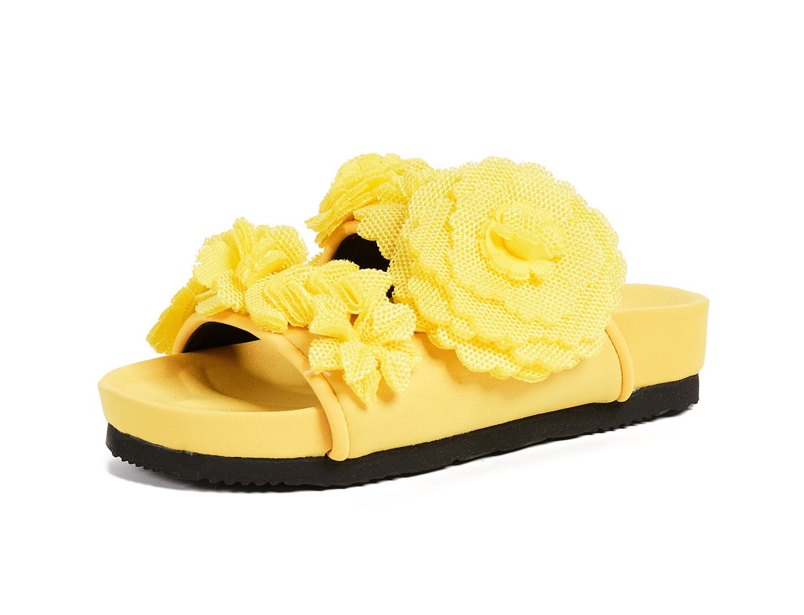 Yellow Mesh Floral Flirty Feminine Sandals